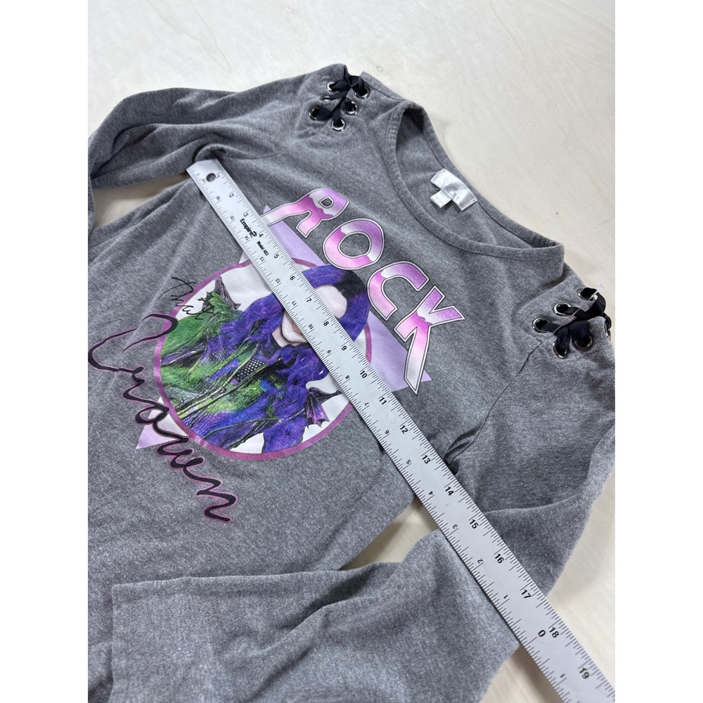 Disney Descendants Mal Rock That Crown Gray Long Sleeve Lace Up Top Girls Large - Picture 4 of 4